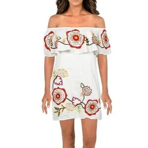 RED CARTER Women’s Adelaide Floral Embroidered Off The Shoulder Mini Sundress